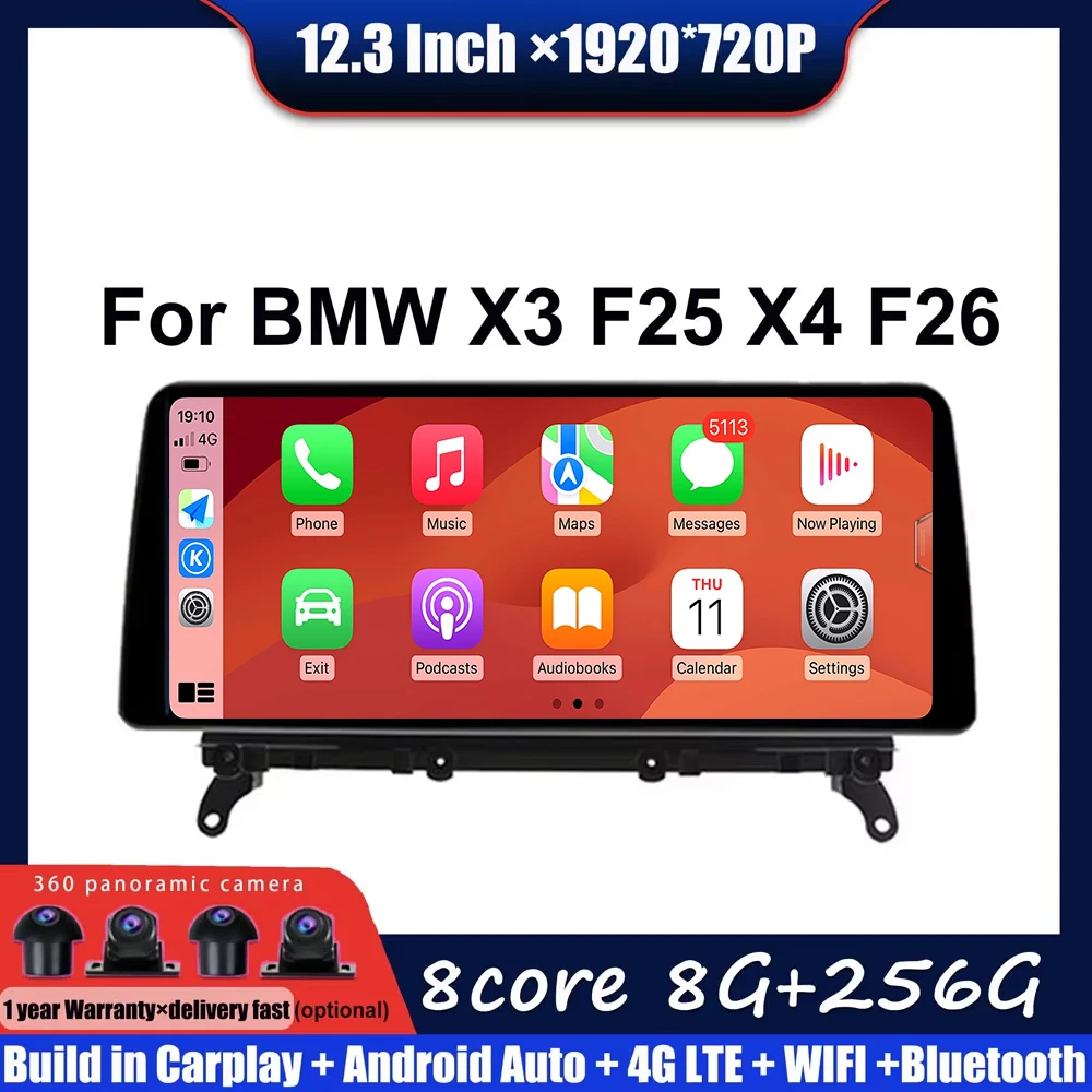 

12.3inch Car Radio Android 14 For BMW X3 F25 X4 F26 GPS Navigation Multimedia Video Player Car Accessories 4G WiFi Bluetooth