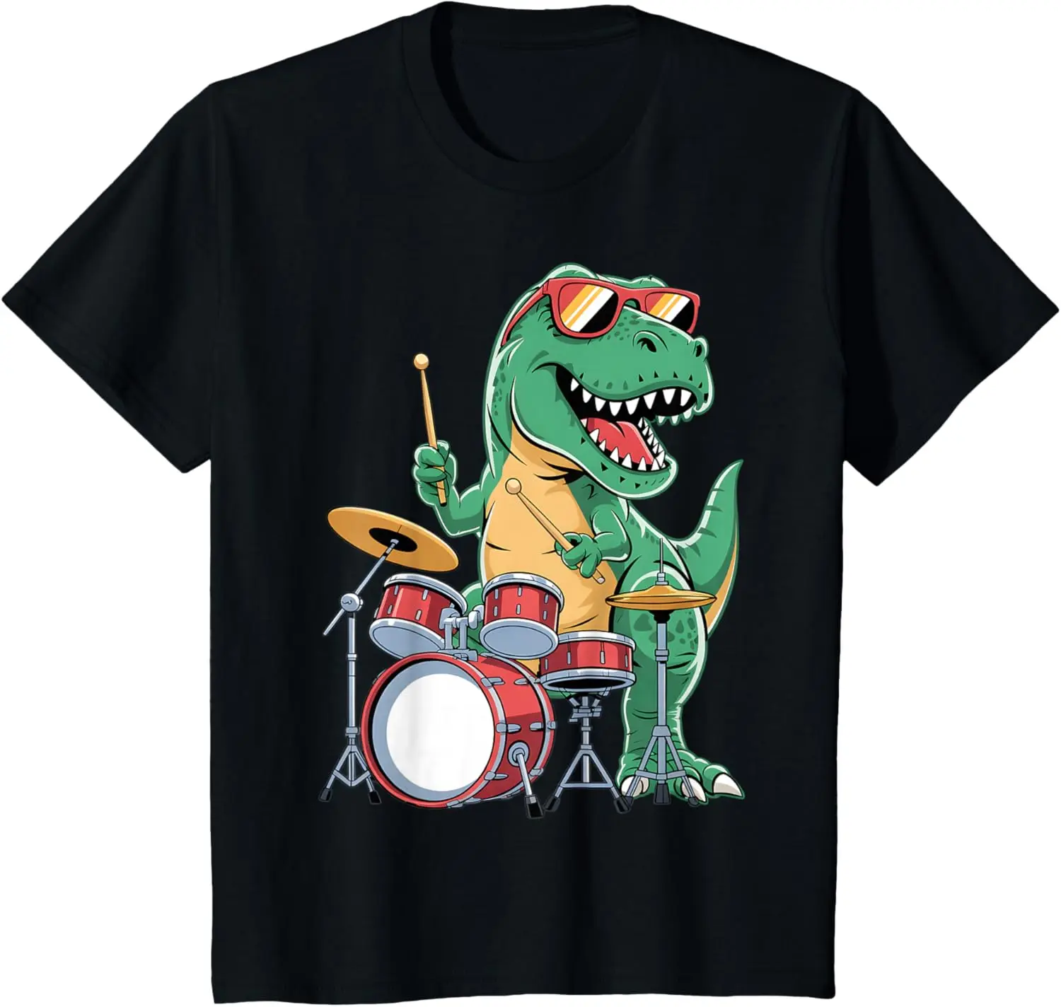 Dinosaur Drummer Boys T Rex Dinosaur Playing Drumset Drums T-Shirt Unisex Children’s Wear Cotton Kid Graphic T Shirts