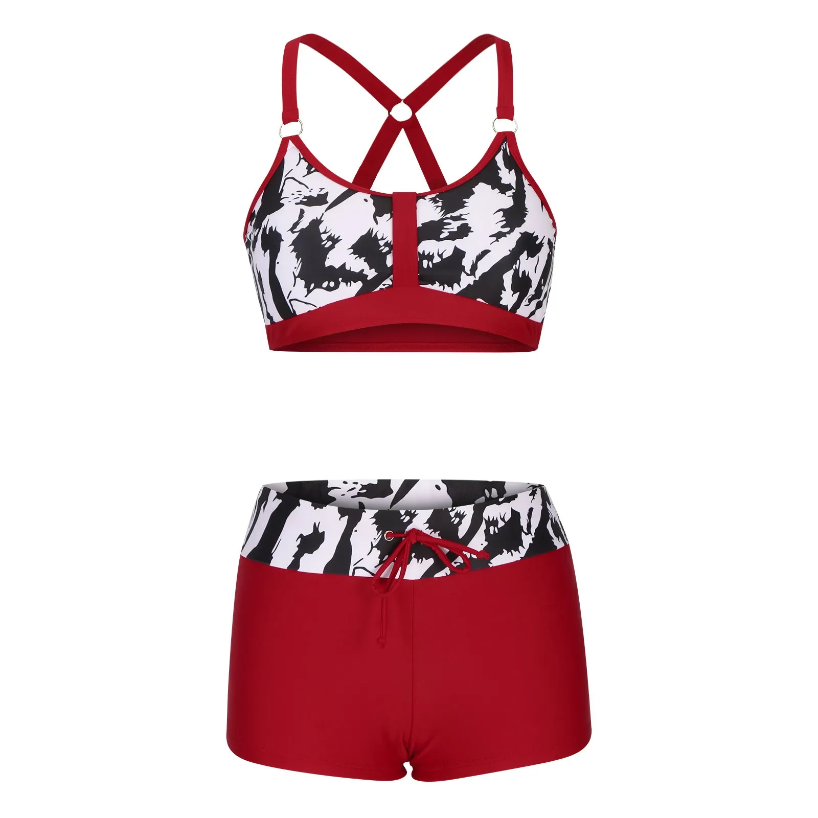 Sexy Push Up Two Piece Swimsuits Ruched High Waist Print Bikini Set Swimming Short Pant Holiday Two Pieces Bathing Suit