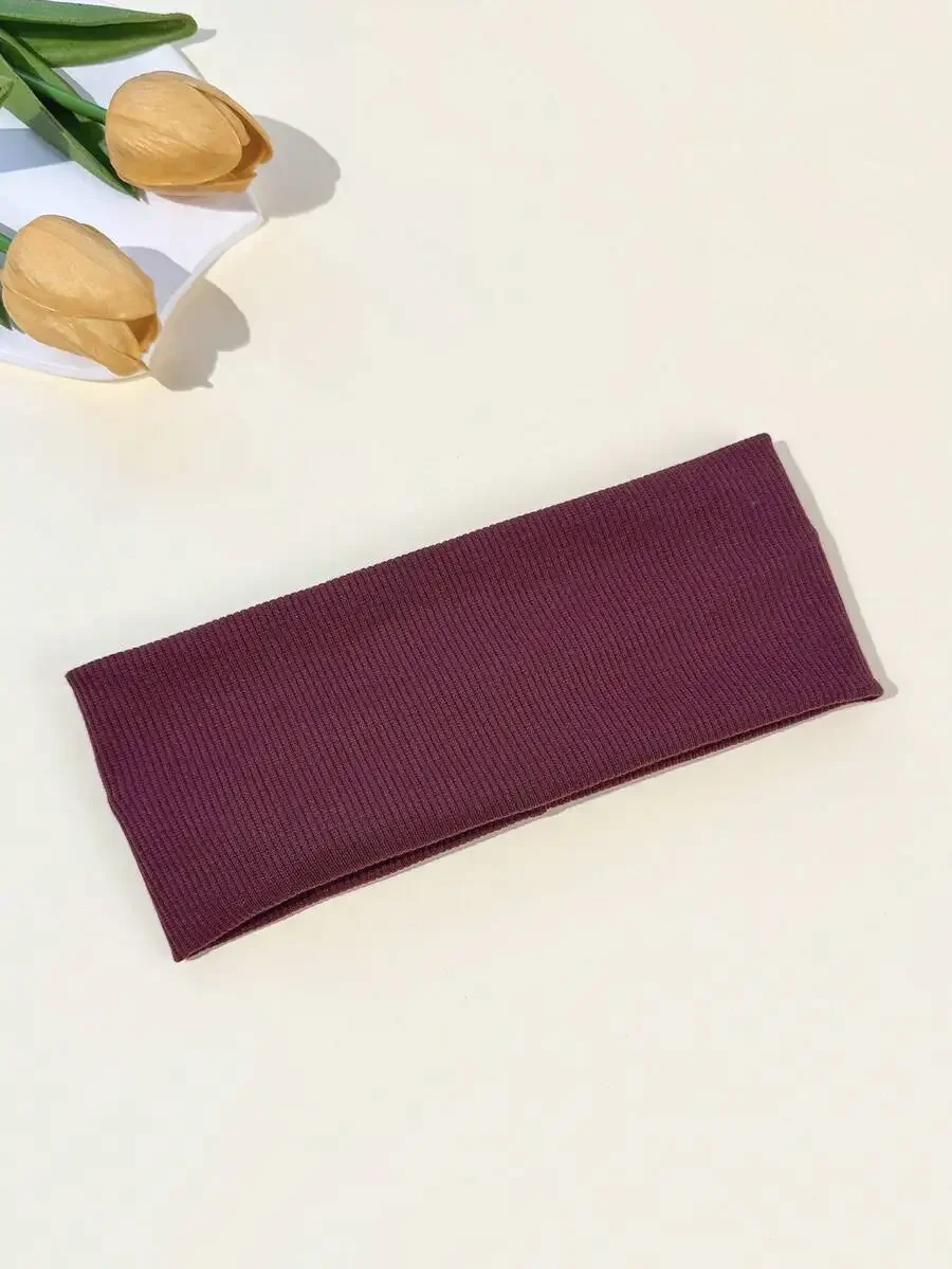 

Burgundy Rib Knit Elastic Headband For Women Casual Sports Street Fashion Hair Accessory