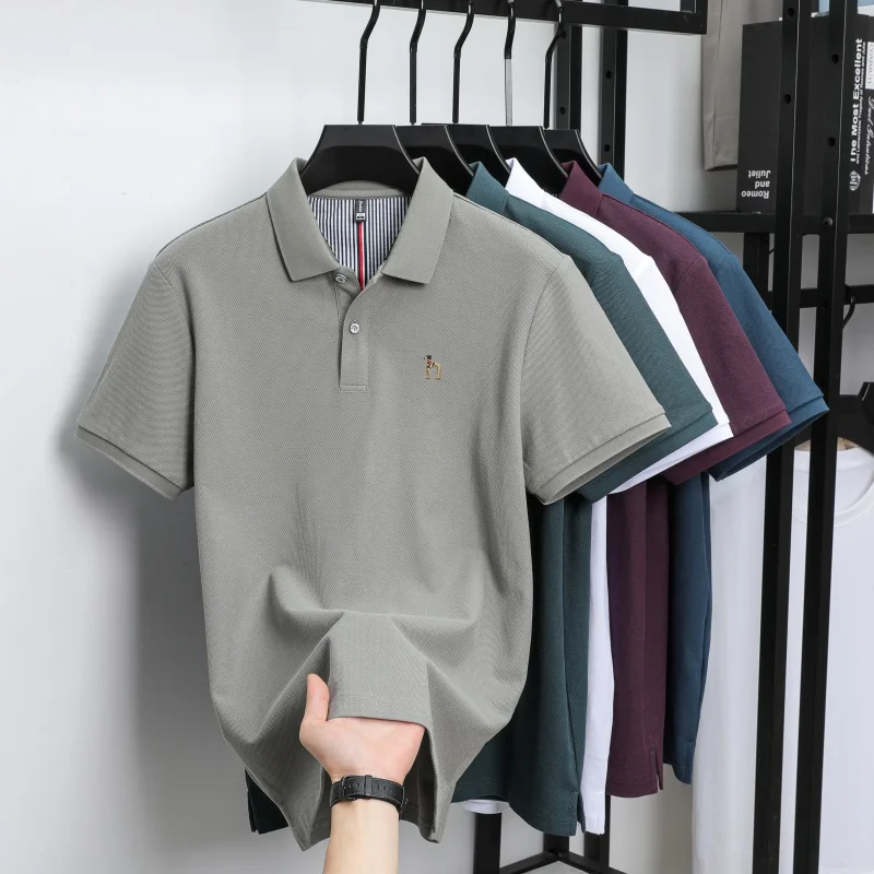 100% Cotton Men's Polo Shirt Four Way Stretch Summer Lapel Sleek Short Sleeve Business Golf Embroidered Tee Travel Daily Outfit - view 6