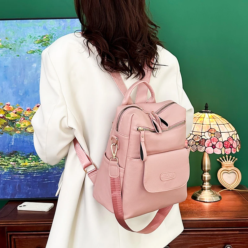 Fashion Soft Leather Backpack Women Shoulder Bag Daypack Female Large Travel Bag Ladies Bagpack Big School Backpack for Girls