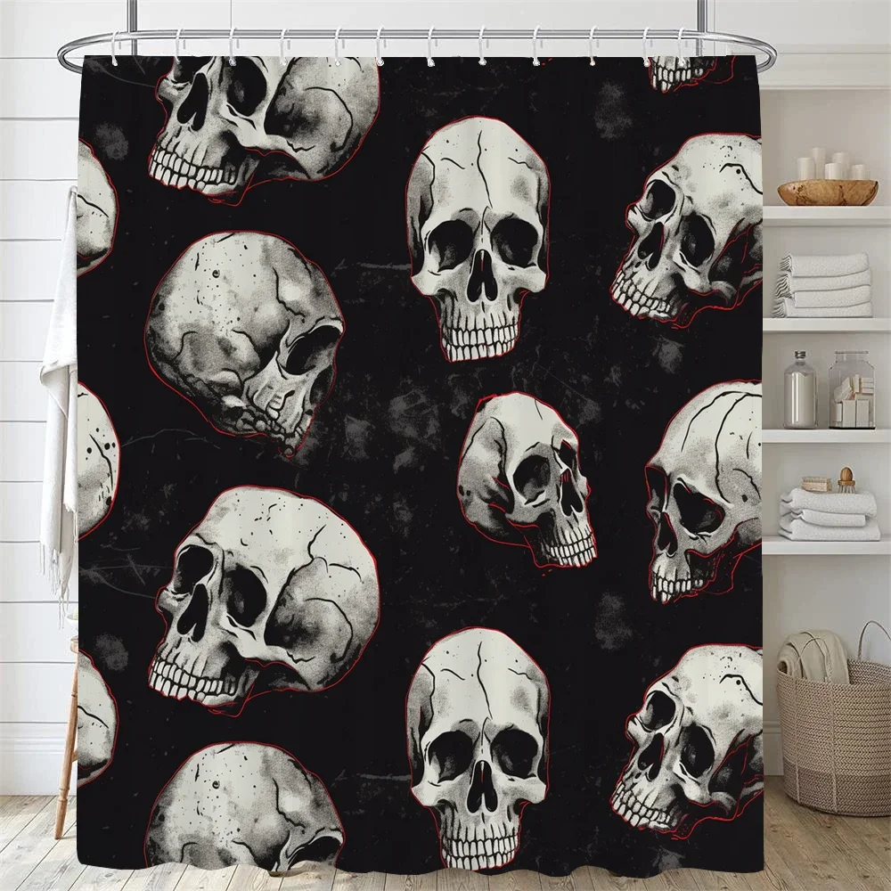 Personality Flowers and Horror Skeleton Skull Shower Curtain Polyster Fabric Home Decor Halloween Bathroom Curtain with Hooks