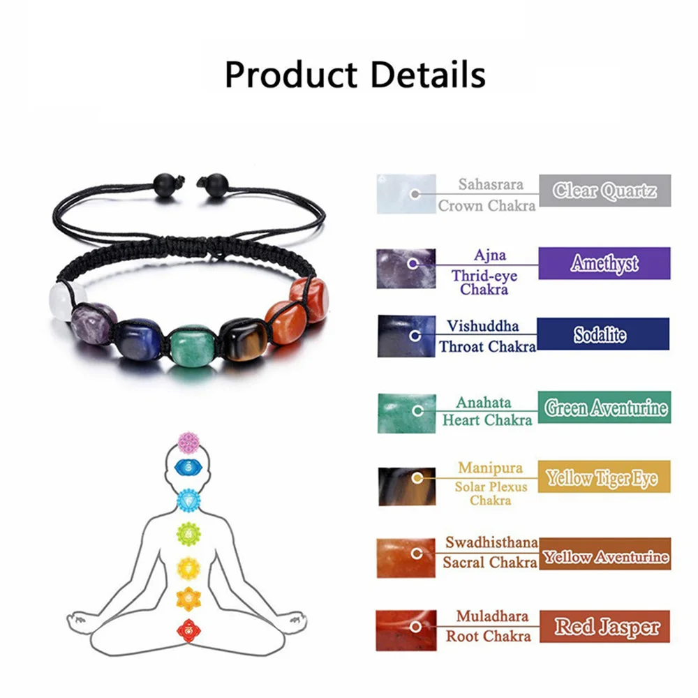 Reiki Healing Stone 7 Chakra Bracelet Women Men Meditation Jewelry Natural Crystal Healing Anxiety Beads Bangles Yoga Bracelet