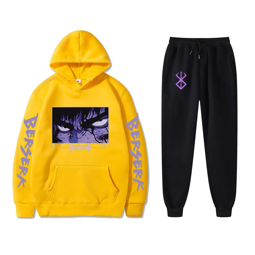 الرجال رياضية أنيمي Berserk طباعة بدلة عدو في الهواء الطلق الهيب هوب هوديس + Sweatpant 2 قطعة الربيع تشغيل الشارع الشهير ملابس رياضية