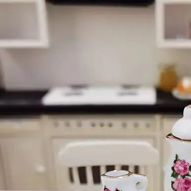 

1Set 1:12 Dollhouse Miniature Porcelain Ceramic Tea Cup Set Tableware Kitchen Dollhouse Teapot DIY Toys