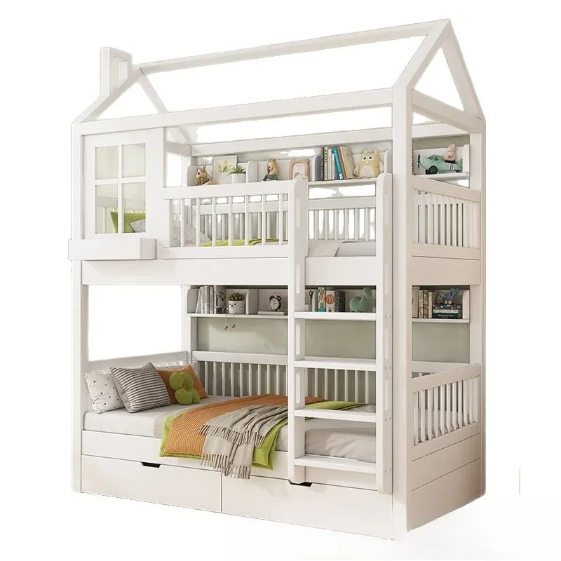 Full solid wood bunk bed bunk bed High and low  Mother and child Empty under the Elevated  sheet