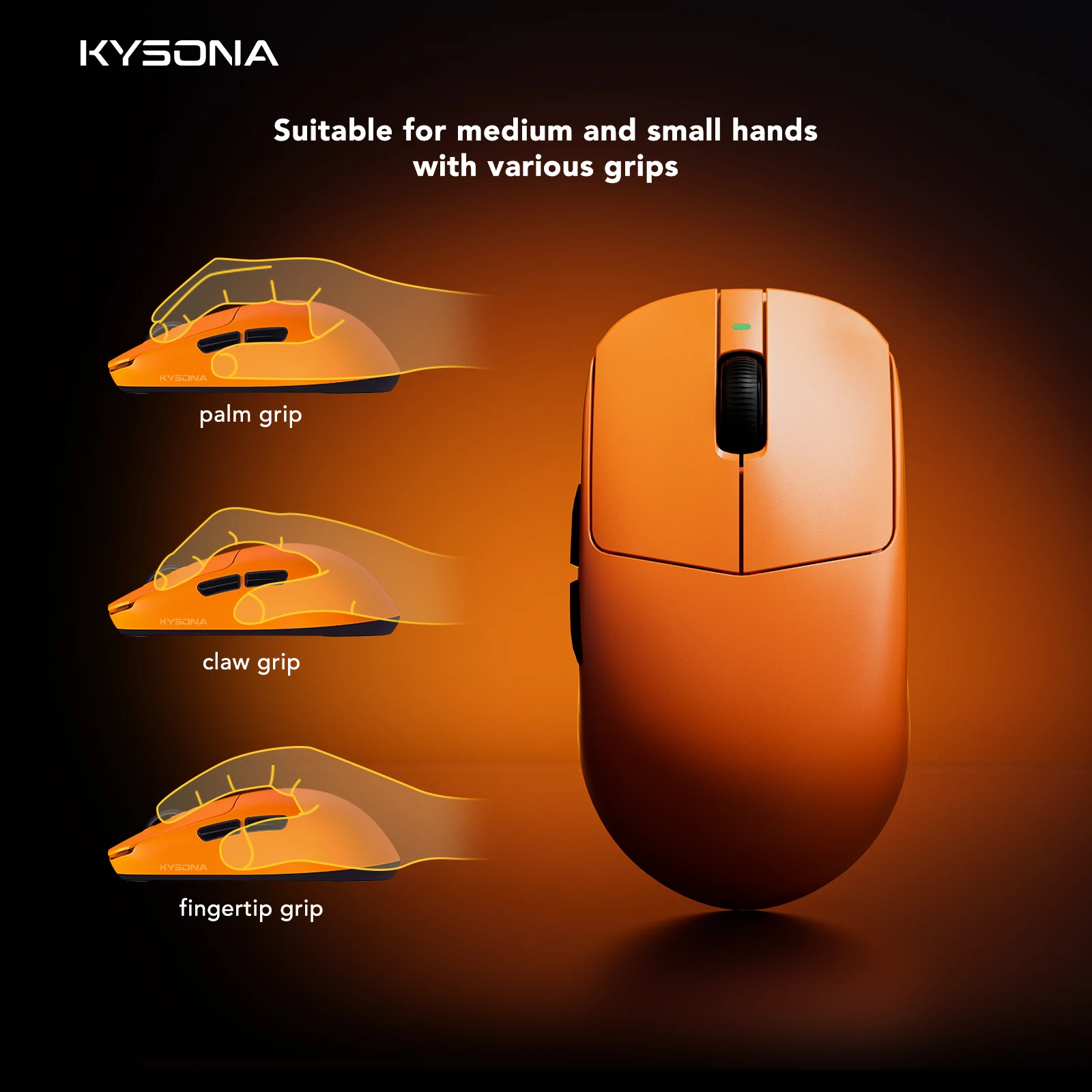 KYSONA Mercury Gaming Mouse Wireless PAW3950 Sensor 41g rechargeable Tri-mode 8KHz Polling 30K DPI Symmetrical optical  Mice
