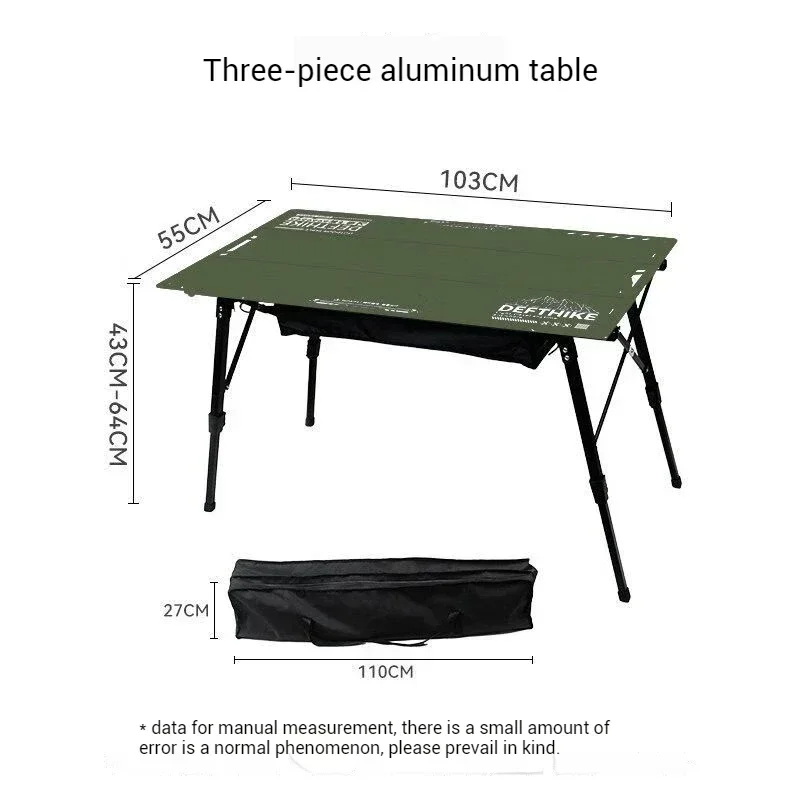 Defthike Outdoor Camping Three Piece Table Aluminum Tactical Table Portable Folding Lifting IGT Expansion Chicken Rolls Table