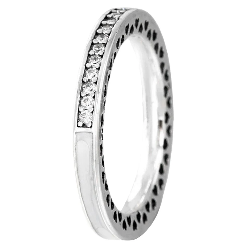 Nieuwe 925 Sterling Zilveren Ring One Love Gold-Rode Synthetische Stralende Harten Met Emaille Ring Voor Vrouwen Cadeau Europa Diy Sieraden