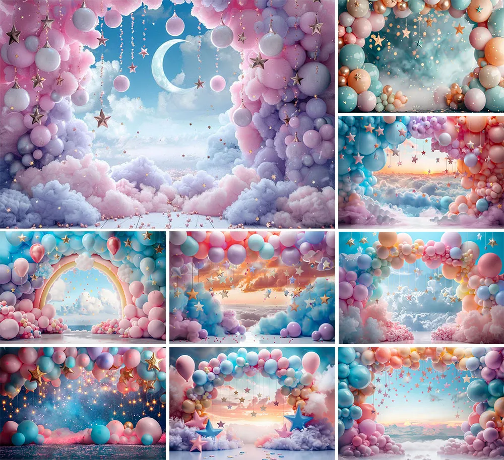 

Mehofond Photography Background Rainbow Balloon Clouds Kids 1st Birthday Party Cake Smash Portrait Decor Backdrop Photo Studio