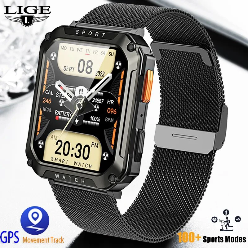 

LIGE New Outdoor Military Smart Watch Men Bluetooth Call Smartwatch GPS Sport Waterproof Ftiness tracker Watch For ios Android