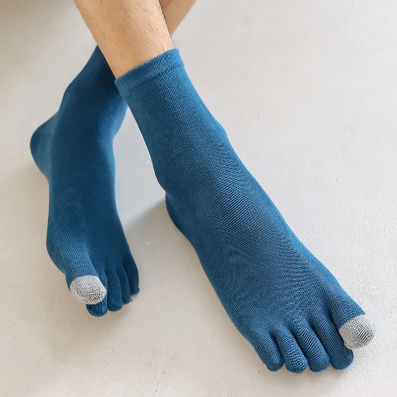 Splicing Color Five Toes Socks For Men Autumn Winter Cotton Middle Tube Socks Split Toe Socks Warm Absorb Sweat 5 Fingers Socks