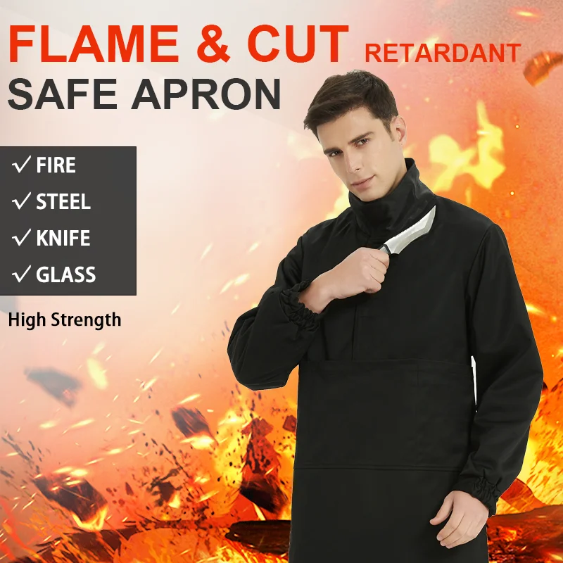 New Safe Welding Long Sleeve Apron Permanent Flame Retardant Metal Fragments Spark Cut Resistant Breathable High Collar Clothes