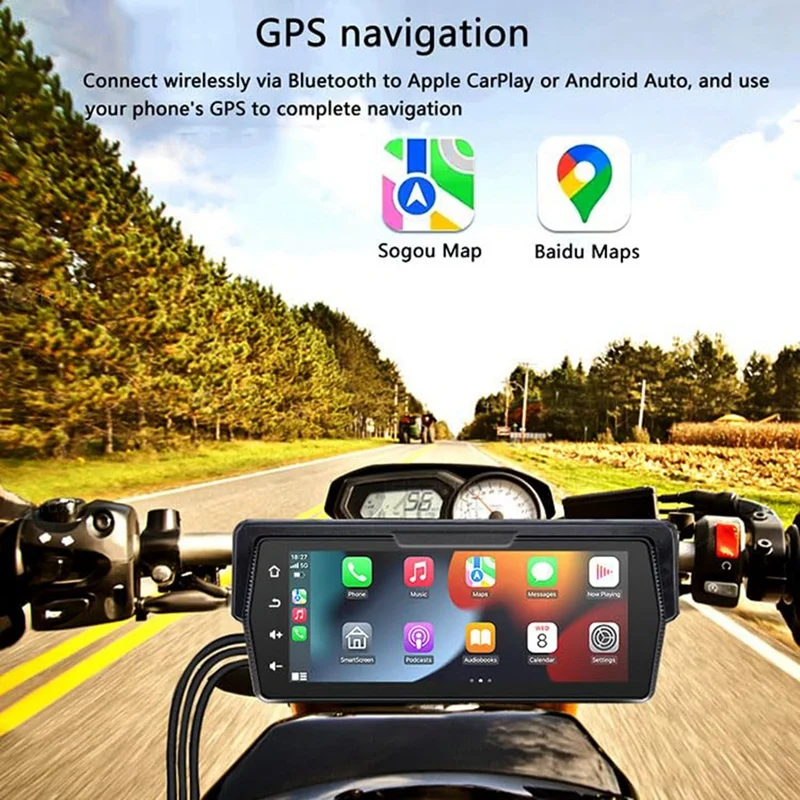Portable 6.86 Inch Motorcycle DVR Wireless Carplay Android Auto Screen GPS Display Monitor Dual AHD Cameras