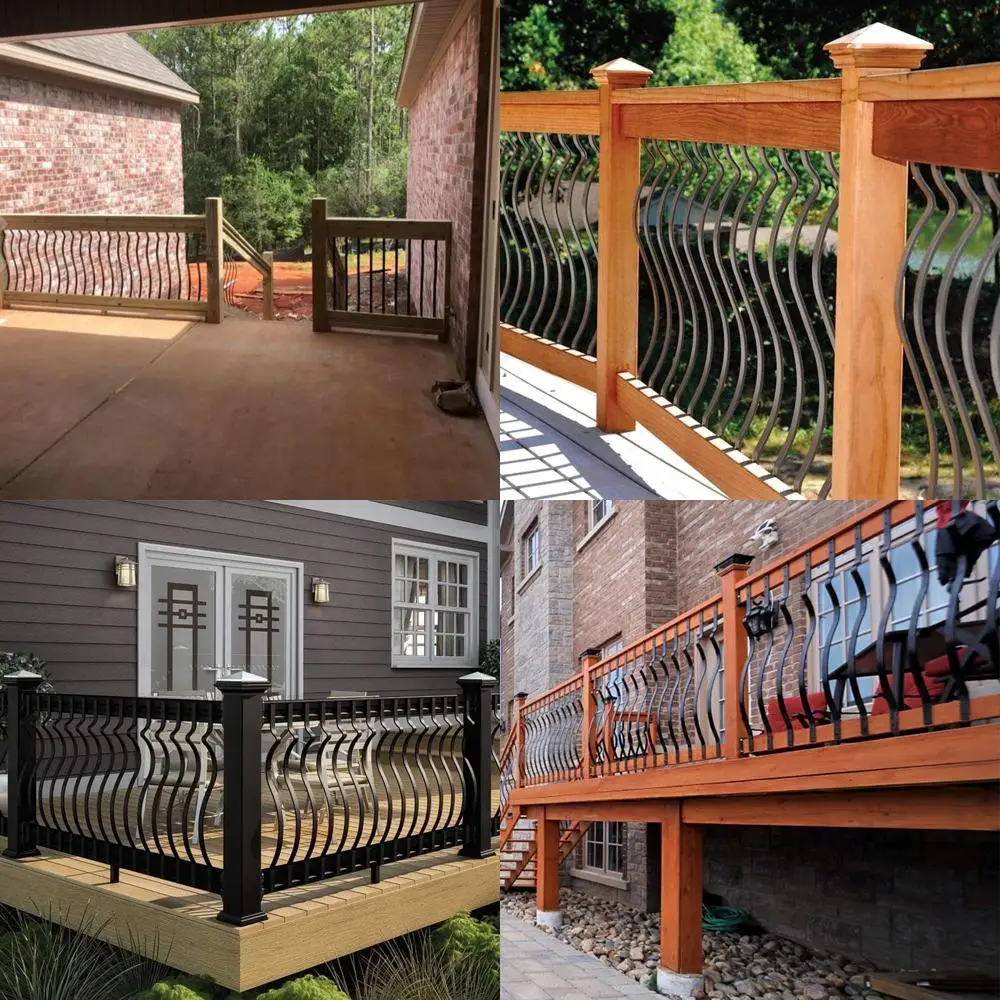 

61 шт. металлических балясин для перил, 32,25 см, прочные, с волнообразным дизайном, с черными винтами, для стильных уличных лестниц