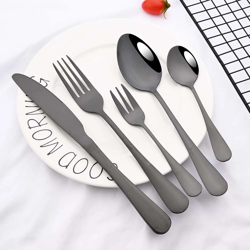 6/30Pcs Stainless Steel Dinner Luxury Black Dinnerware Set Knife Fruit Fork Spoon Cutlery Set Kitchen Tableware Silverware Set