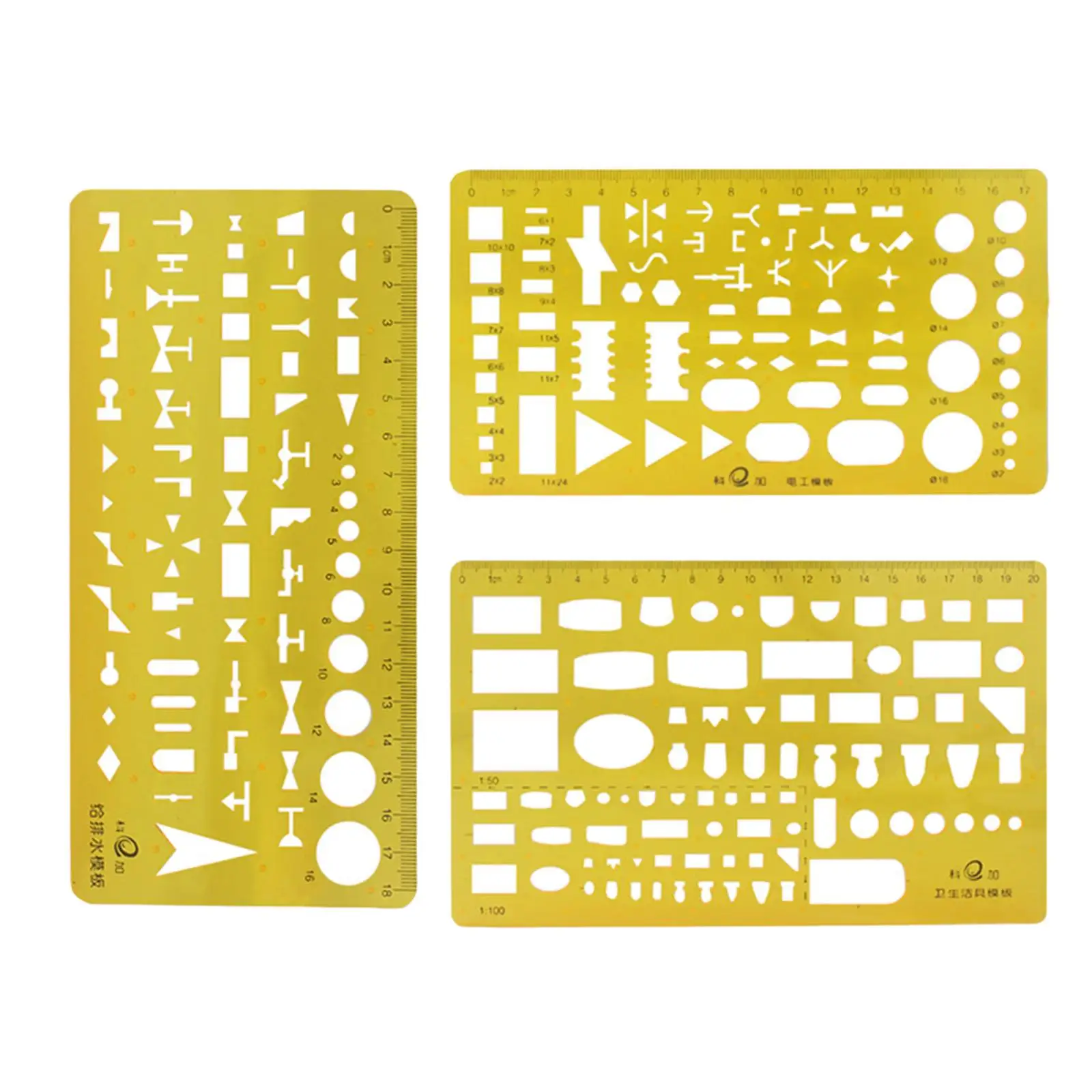 Plastic Geometric Drawings Templates, Professional Clear Yellow Measuring Tool Geometry Rulers for Student