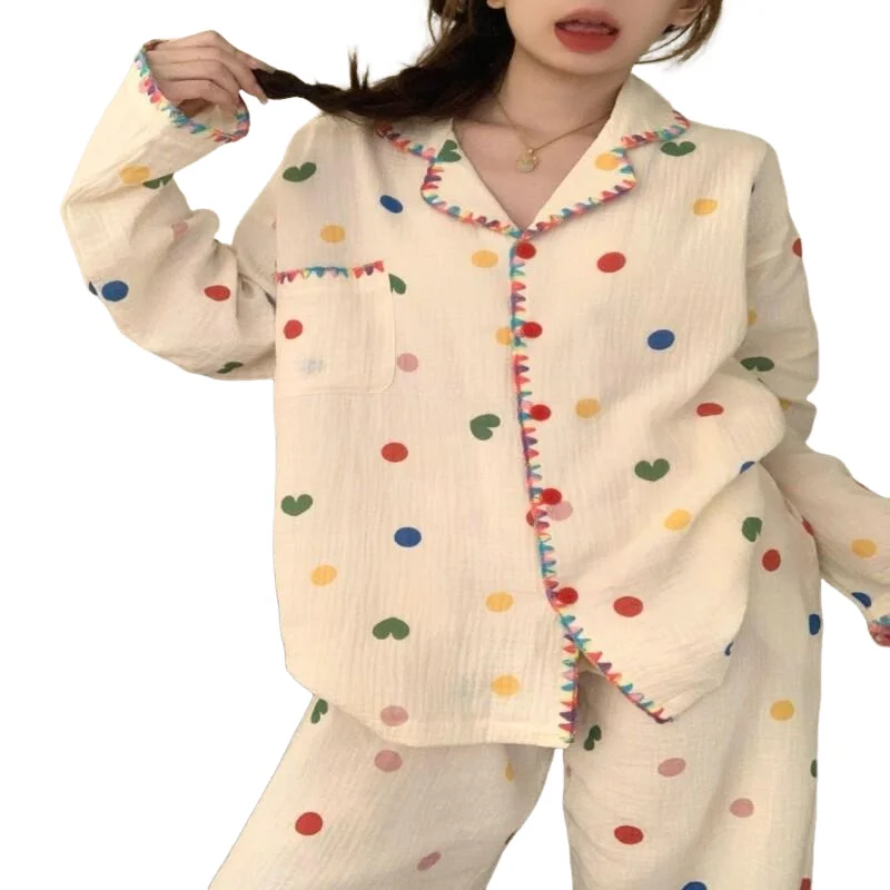 Conjunto de pijama caliente para mujer, pijamas cálidos de invierno para mujer, ropa de hogar a la moda, pijamas, conjunto de pijama lindo y suave de lunares