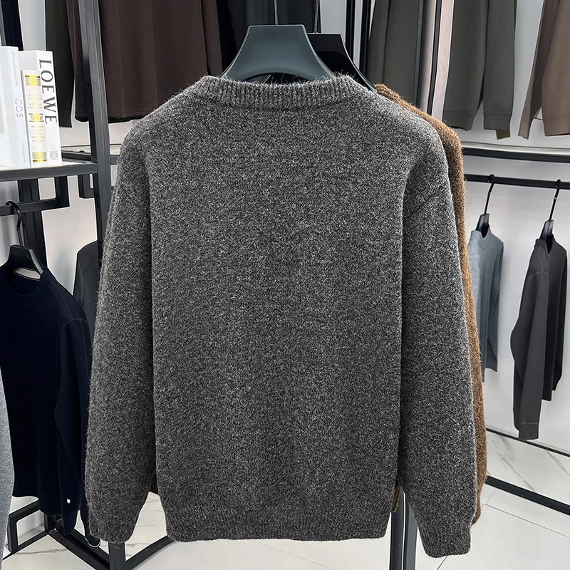 Luxusmarke Herren Bestickter Pullover mit Print, Herbst Neuheit, Einfarbig, O-Ausschnitt, Langarm, Strickjacke, Trendige Exquisite Herrenmode – Detail 12