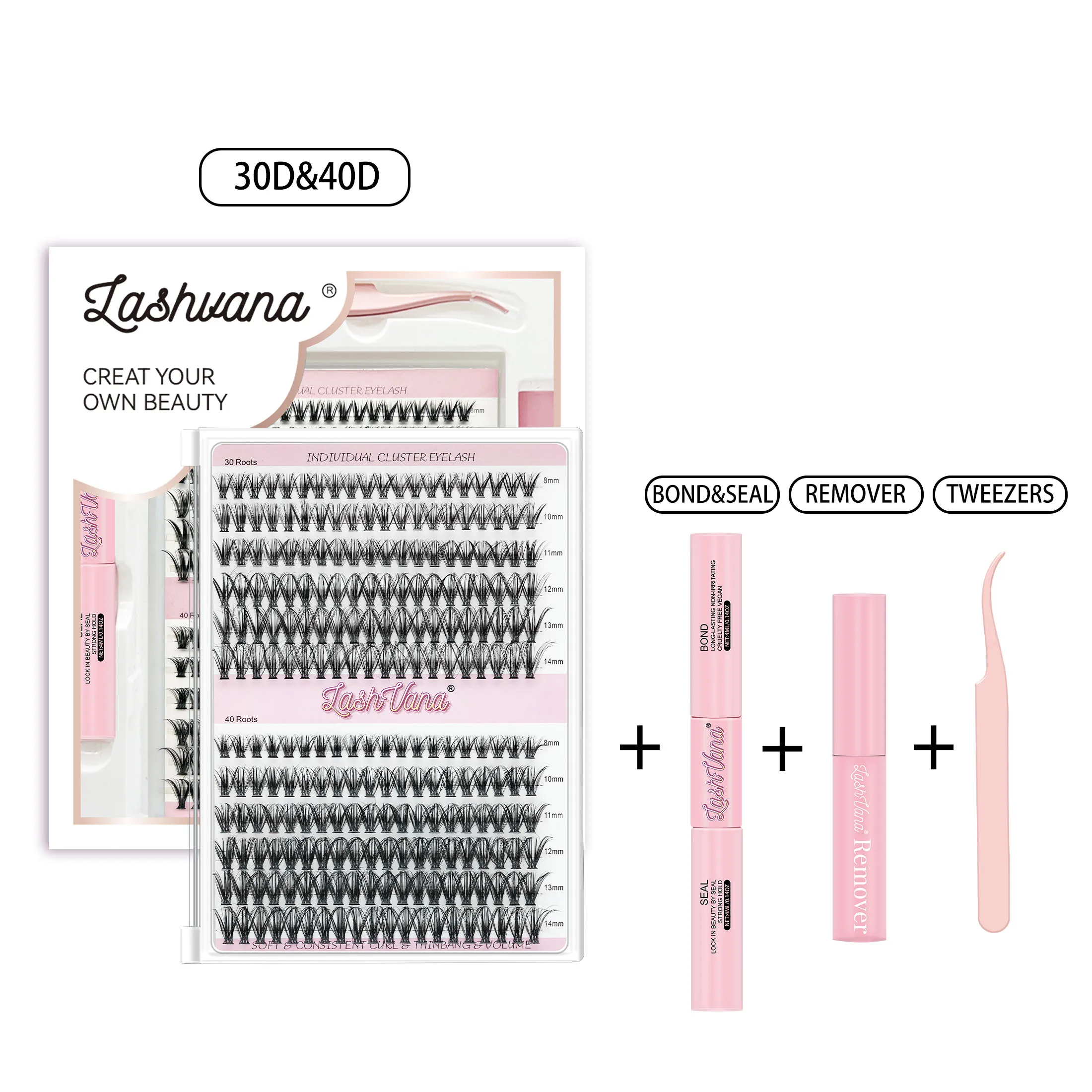 Kit di estensione ciglia fai-da-te 240P Cluster ciglia individuali con pinzette per rimozione legame e guarnizioni Pennello per ciglia per set di trucco per autoapplicazione
