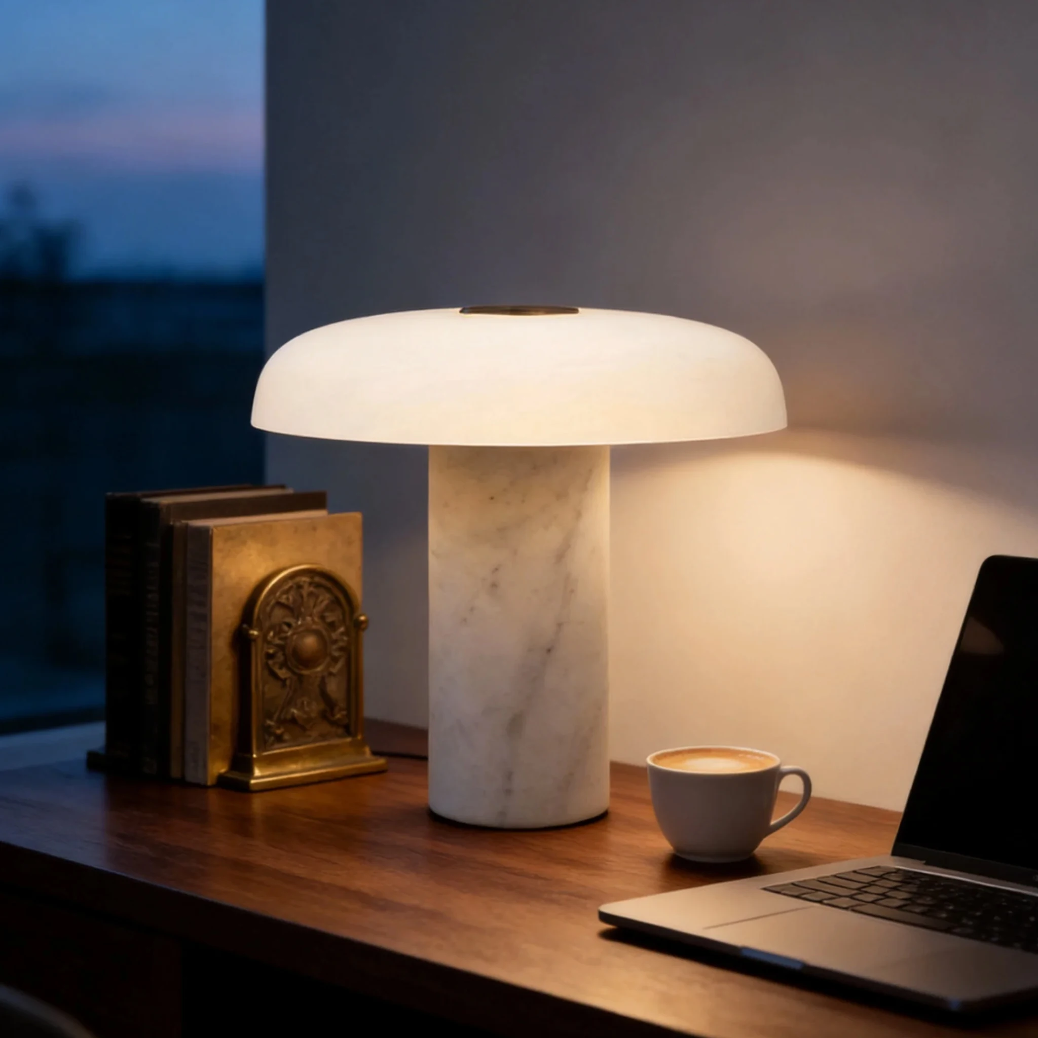 Group Photo Using Led Light Natural Marble Table Lamp Mushroom Modern LED Unique Desk Light Bedroom ...