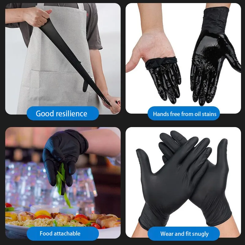 100pcs Multifunctional Disposable PVC Black Nitrile Gloves Safety Glove, Perfect For Car Repair, Food Prep, Hair Dyeing & More