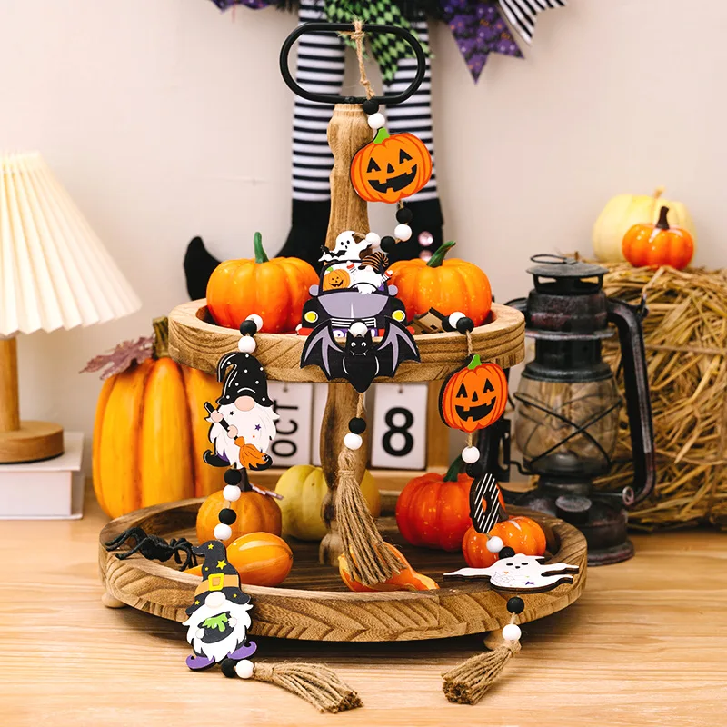 Halloween Wooden Pumpkin Bat Dwarf Pendant Kids Gifts Halloween Theme Party  DIY Home Atmosphere Decoration Supplies