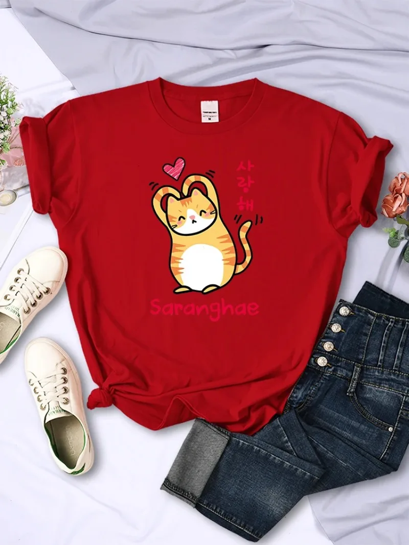 Women Hop Short Sleeve Breathable Oversized Funny Girl Tee Shirts Than A Heart Little Orange Cat Cute T-Shirt Female Cartoon Hip