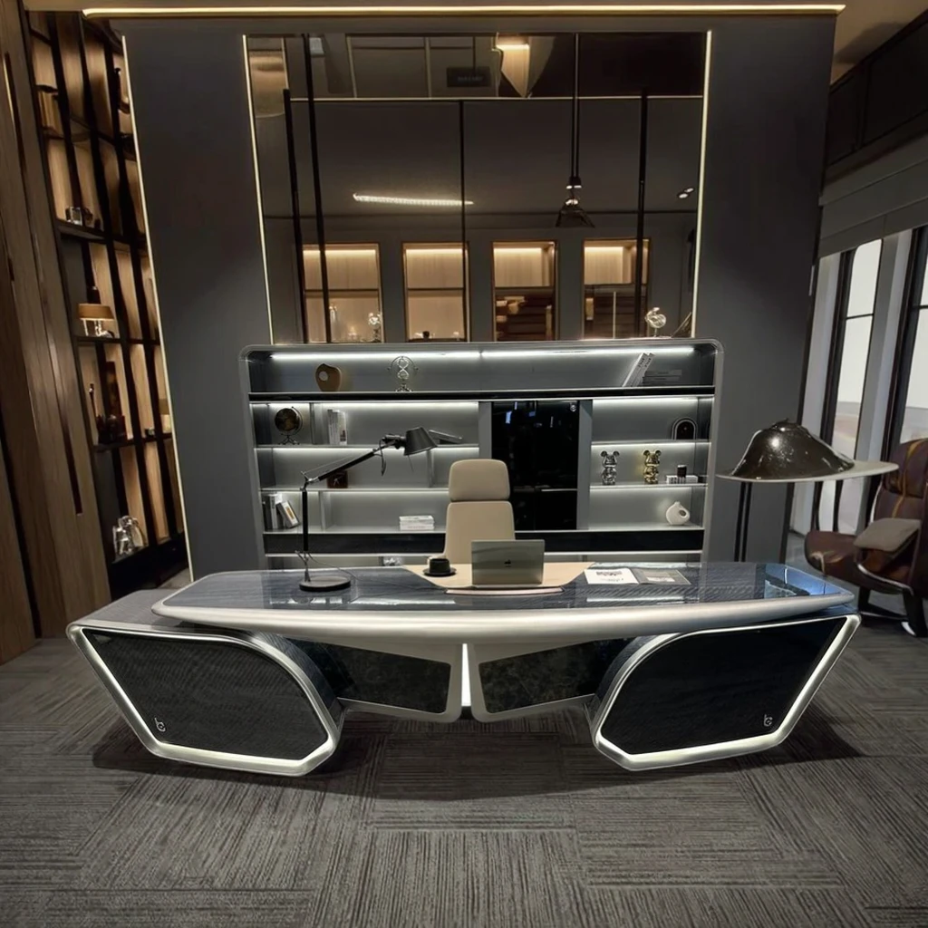 IY*Modern Glossy Wooden Panel Style Extendable Office Desk with File Drawer Storage Floor Mount for Home/Commercial Use