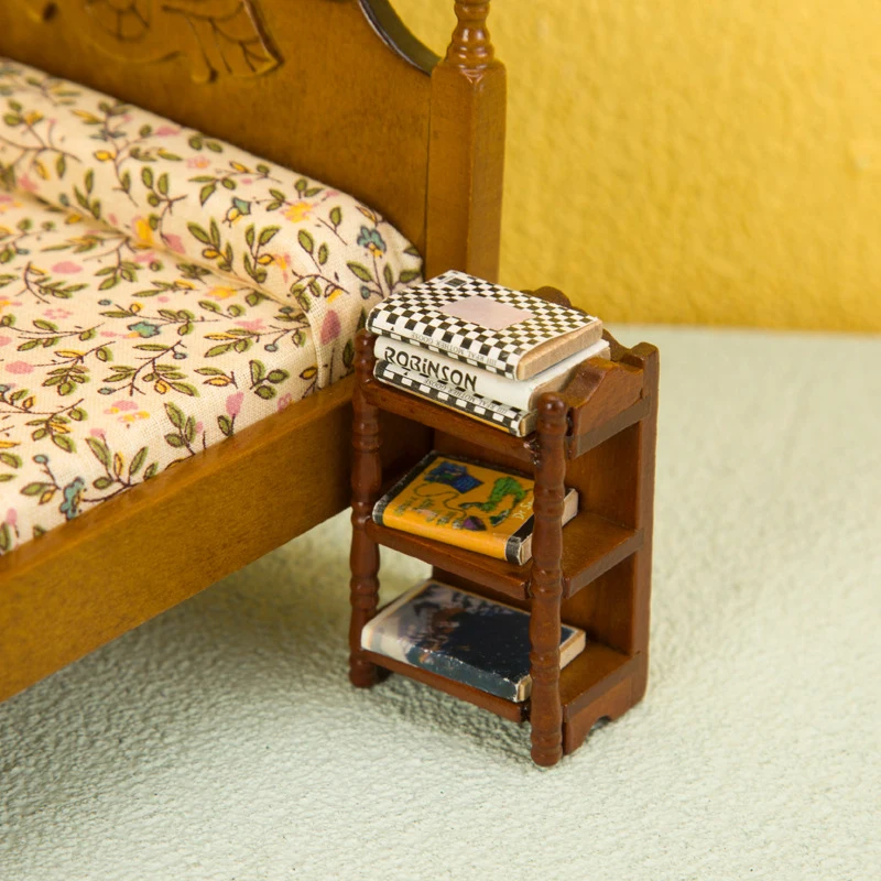 Mesita de noche en miniatura para casa de muñecas, estante de almacenamiento, muebles de dormitorio, modelo de decoración, accesorios de juguete, 1 unidad