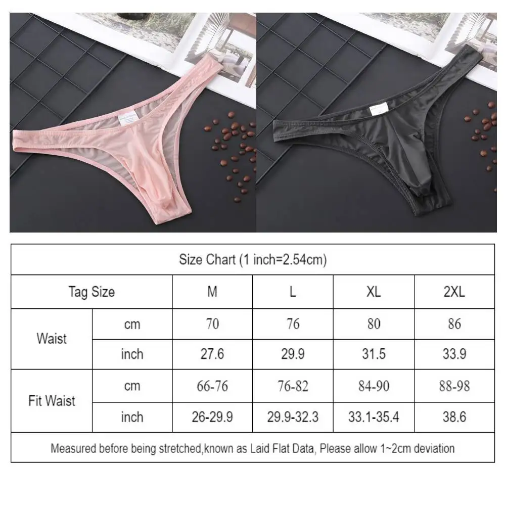 Men Briefs Pouch Underwear Breathable Thong Ultra-Soft Low-Rise Bikini Sexy Lingerie Men G-String Ice Silk Man Underwear Gays