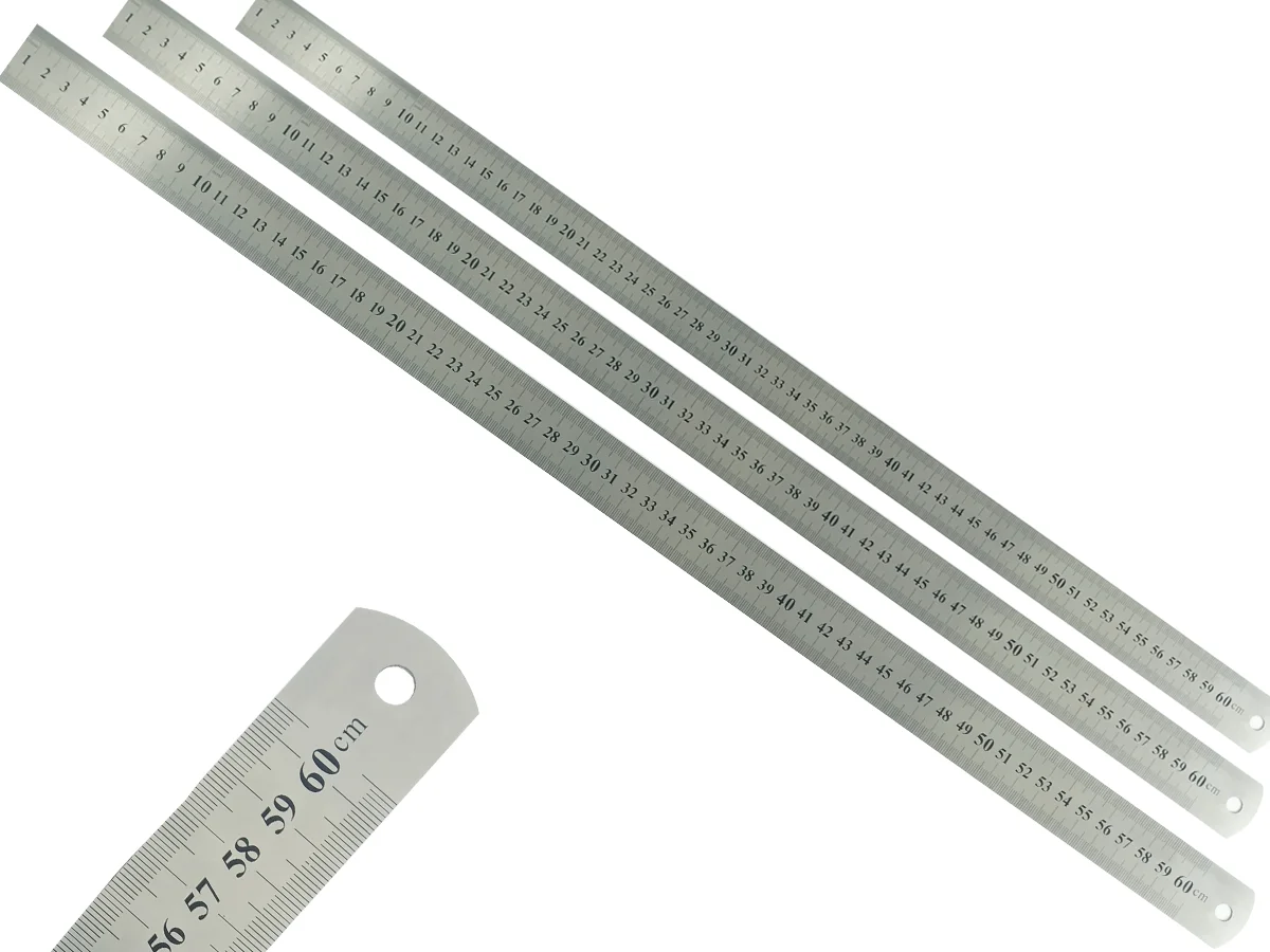 Kit 3 Régua Metal Inoxidável Marcação De Baixo Relevo Uso Escolar Escritório Engenheiro Profissional 60 cm