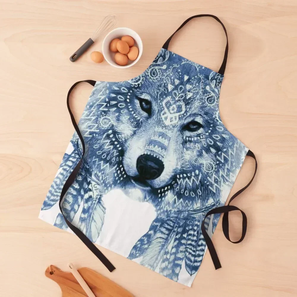

Wolf art Apron Chef Uniform For Man Haircut Cooking Clothes with pockets Apron