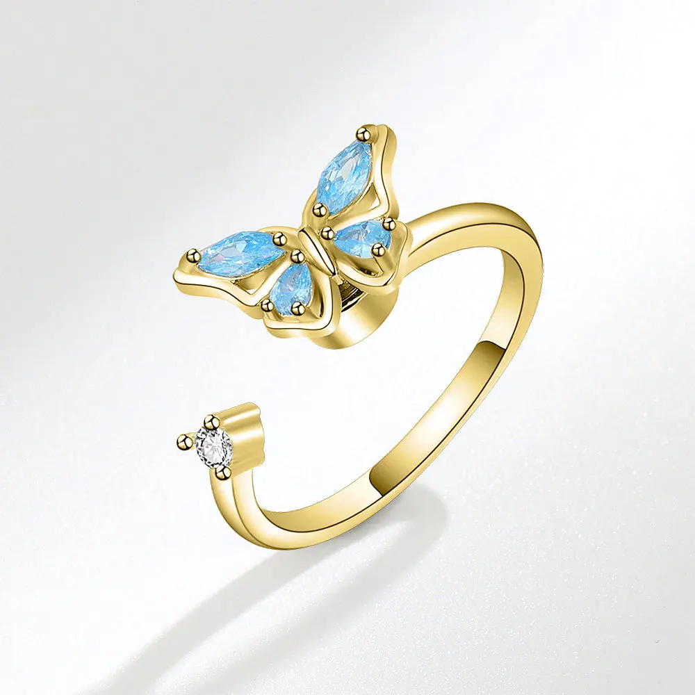 Women's Adjustable Crystal Flower Fidget Ring