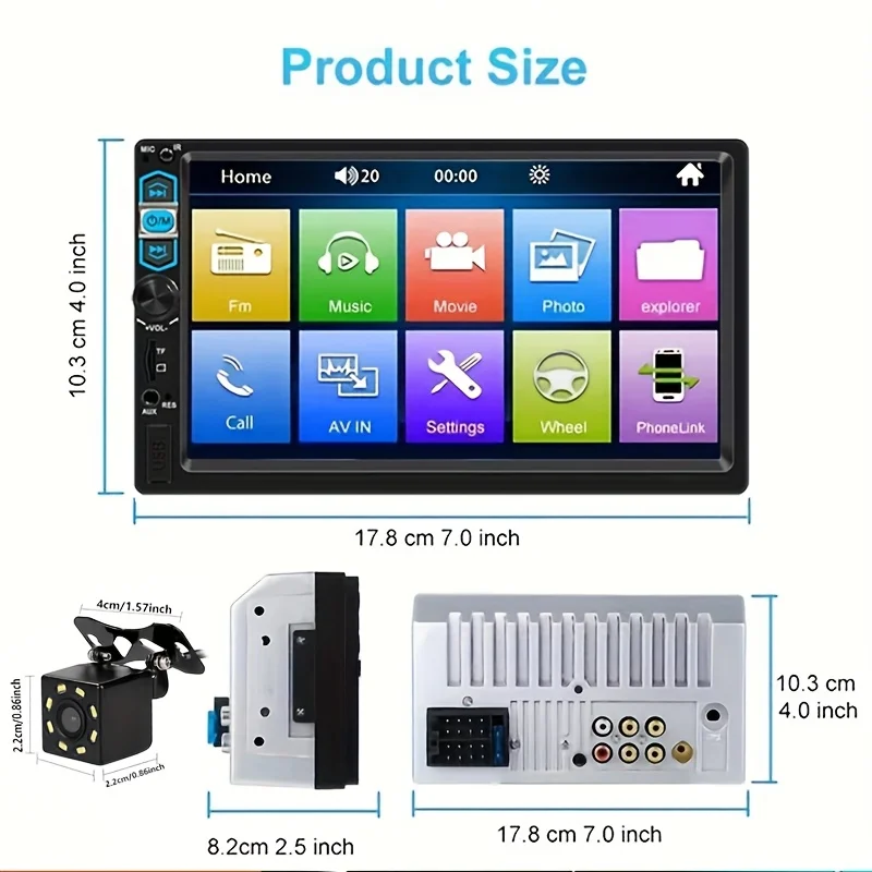 7-Inch HD Car Stereo Radio Newstyle 2 Din MP5 Multimedia Player with 8LED Backup Camera FM/USB/AUX, Steering Wheel Control