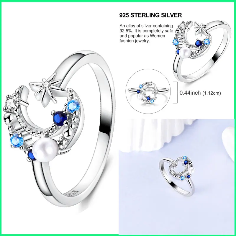 925 Original Silver Sun Moon And Star Cluster Combination Ring Fashion Jewelry Birthday Gift For Women 2026 Silver Opening Ring