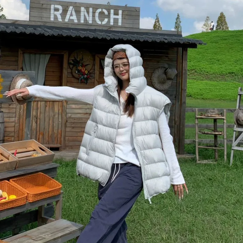 Autumn and Winter Korean Style New Women's Down Vest Loose Casual Hooded Vest