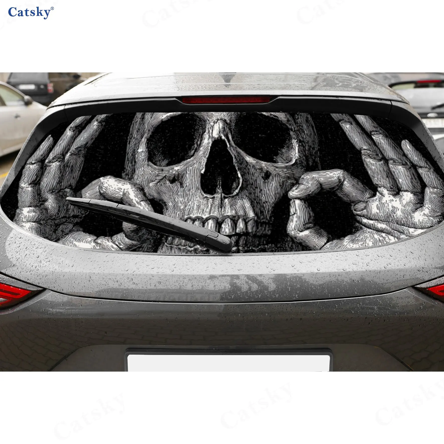 Enchanting Skull Art in Dark Tones PVC Perforated Car Vinyl Wraps, Durable Car Rear Windshield Sticker, Waterproof Car Rear Wind