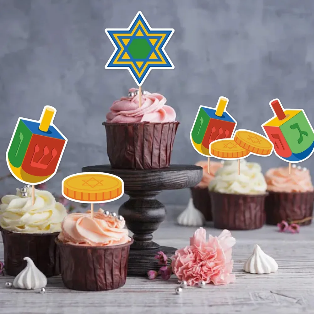 10pcs Happy Hanukkah Cake Decorations,Trivets Chanukah Party Cupcake Inserts