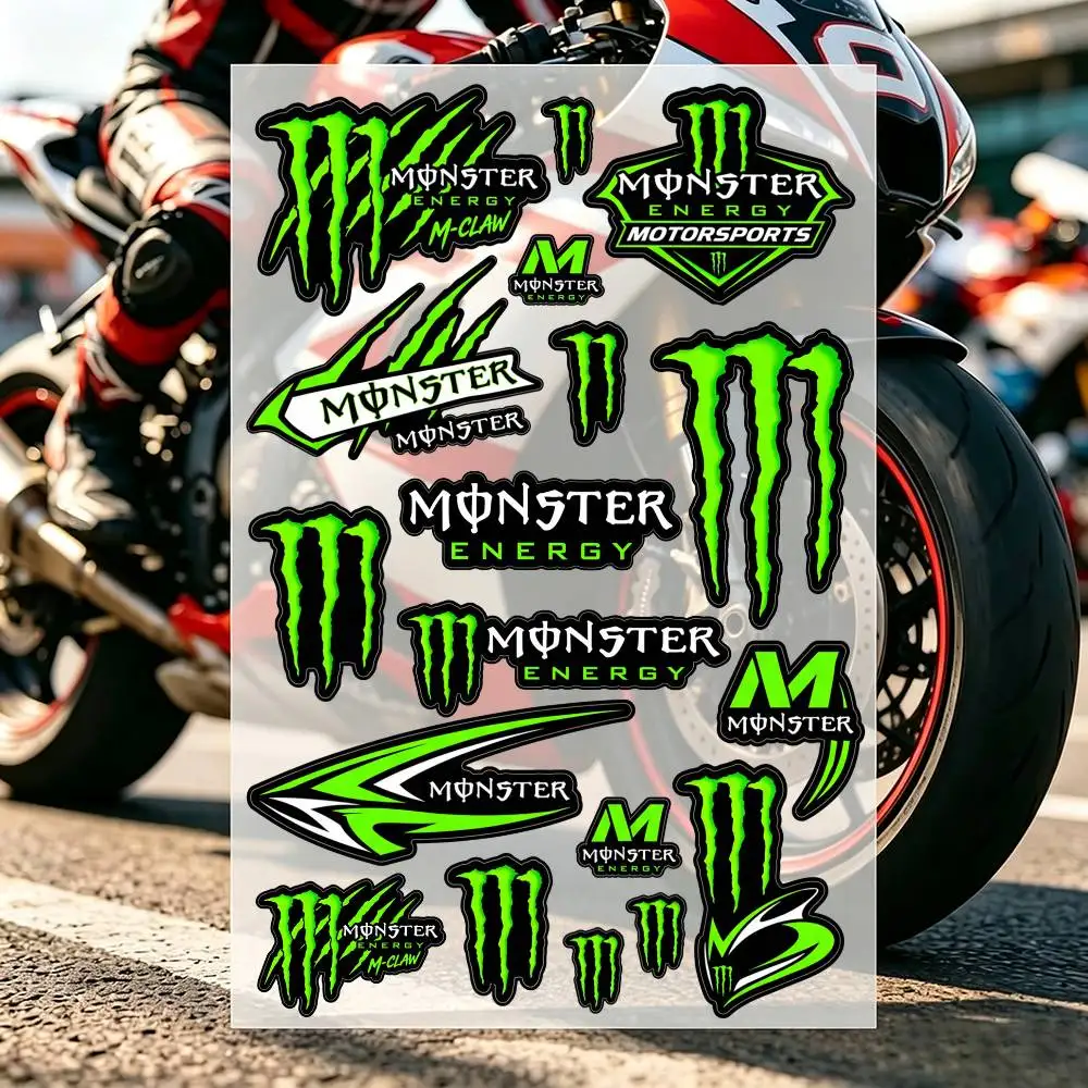 Cool M-M-on-ster E-E-ner-gy-es Creative Motorcycle Stickers Waterproof For Motorbike Fuel Tank Helmet Box Scooter DIY Car