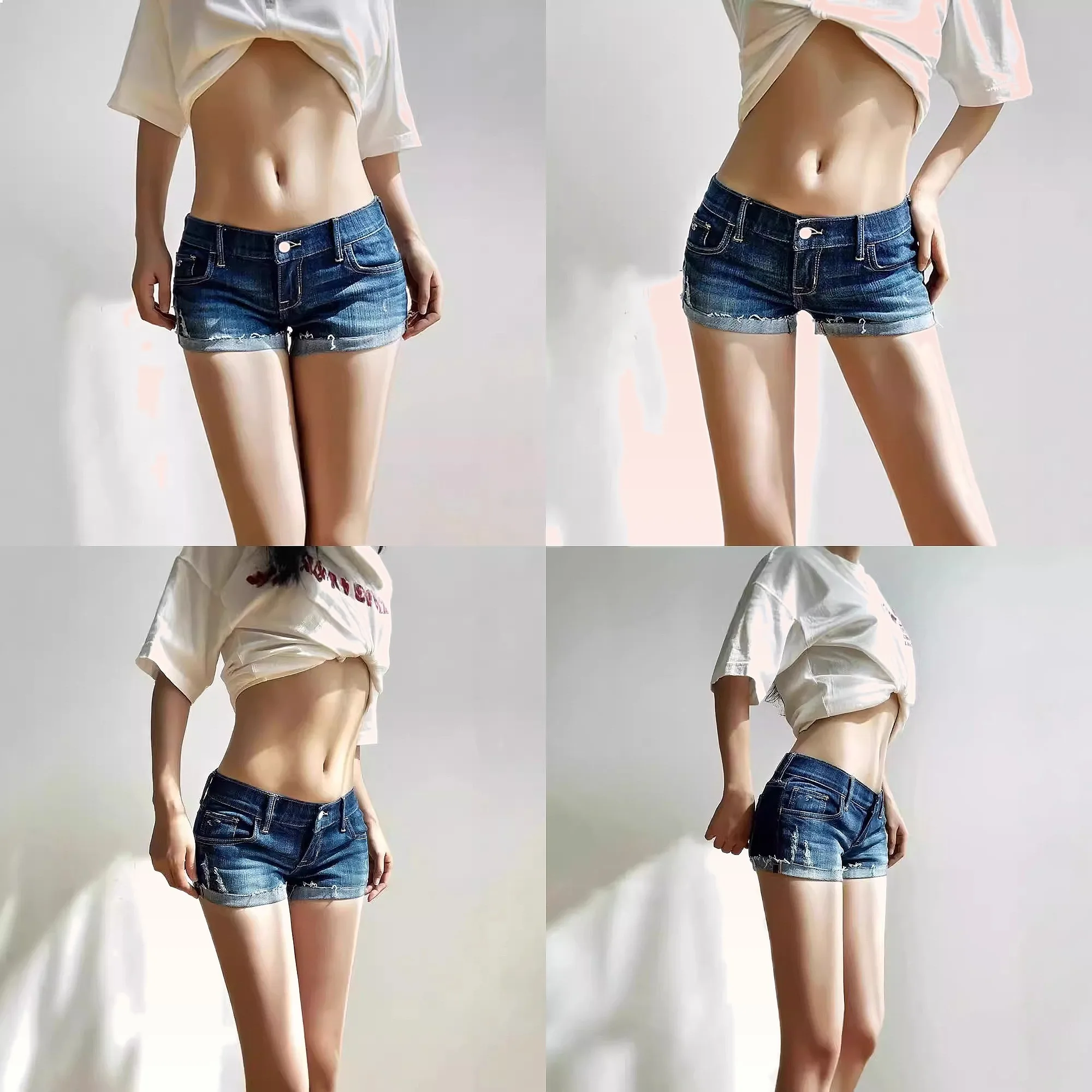 

Sweet Hot Girl Denim Shorts Low Rise Curvy Bodycon Summer Sexy Rolled Hem Booty Shorts for Women
