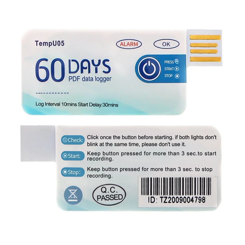 【NOVO】10 Pçs/lote Tempu05 Registrador de Dados de Temperatura Único Uso 60 Dias Relatório PDF Porta USB Registrador de Dados USB
