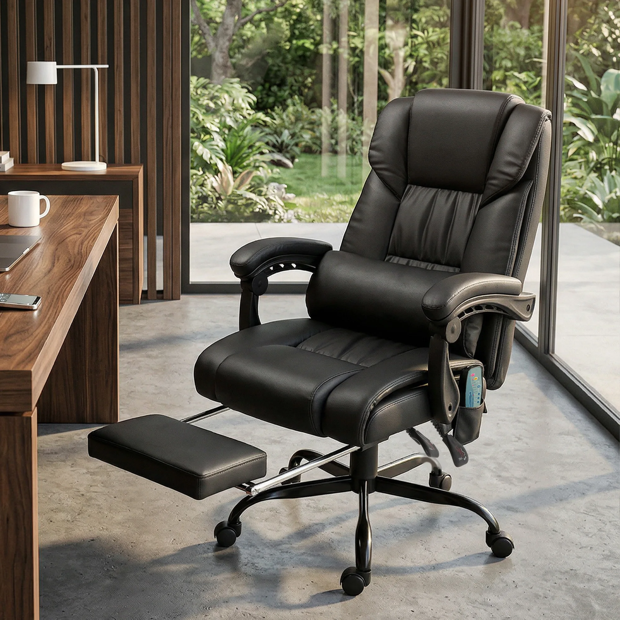 Massage Office Chair with 6 Vibrating Points, High Back Reclining Office Chair with Footrest and Remote, Black