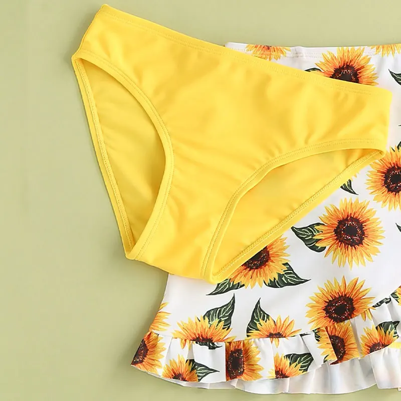 New Summer Kids costume da bagno Girls Set Girl girasole Print Ruffle Hem Bikini costume da bagno Ruffle Swimwear outfit Infant Hollow Bikini