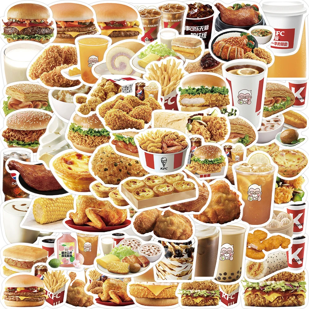 64 Uds KFC pollo frito hamburguesa pegatinas de comida para portátil funda de teléfono Notebook calcomanía BulingBulingStickers tienda