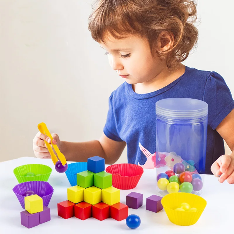 Crianças montessori clipe de madeira grânulos brinquedo bloco de construção correspondência cor classificação aprendizagem precoce brinquedos educativos