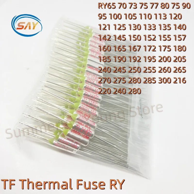 100PCS/LOT TF Thermal Fuse RY 10A 250V Temperature Control Thermostat Switch 120 121 142 155 165 172 216 220 240 280 C ℃ Degree