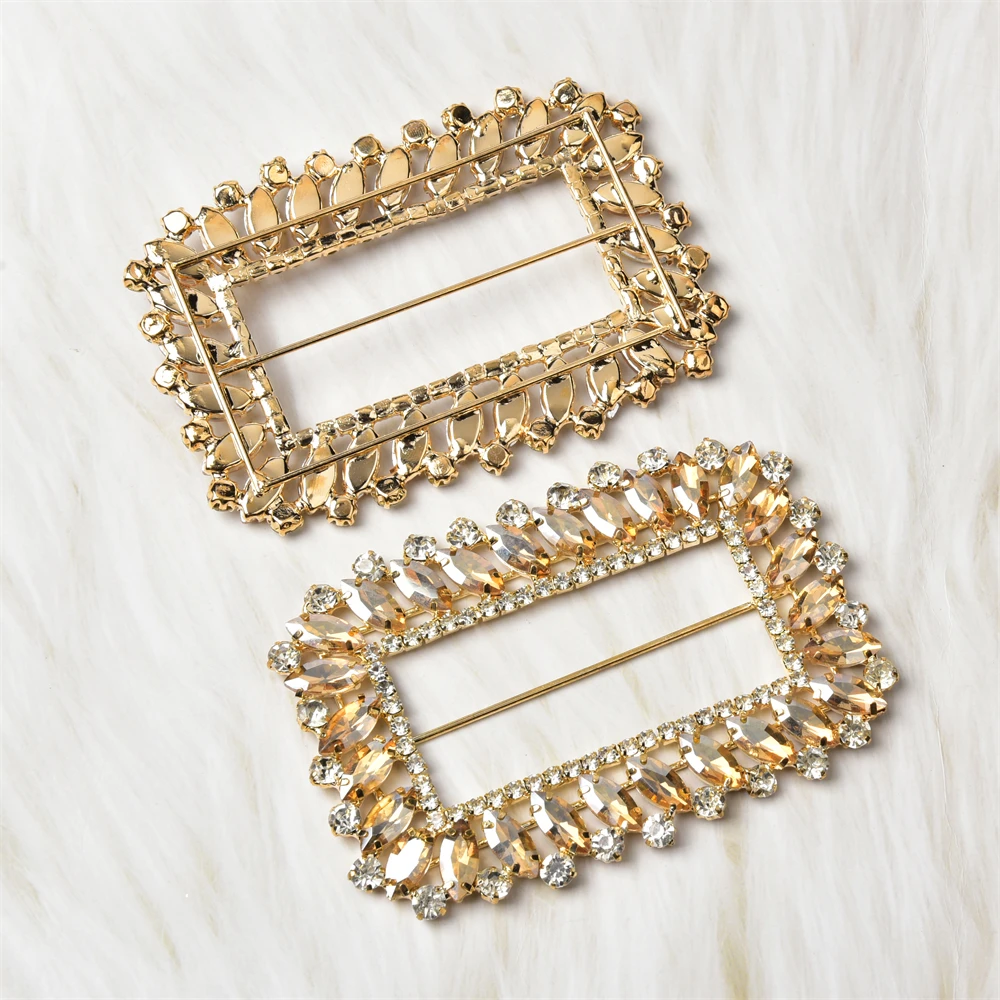 Silver Gold Color Large Rectangle Rhinestone Crystal Metal Buckle for Dress Belt Sash Shoes Bags Decorative Accessories