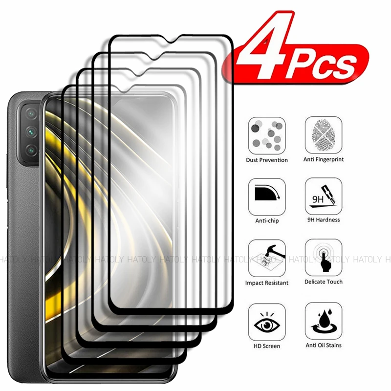 2/4PCS Tempered Glass For Xiaomi Poco M3 Screen Protector For Xiaomi Poco M3 Full Glue Protective Phone Film For Xiaomi Poco M3